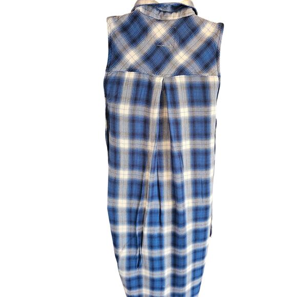 Rails Jordyn Tunic Top Open Sides blue teal plaid  Check XS EUC button front - Picture 3 of 10